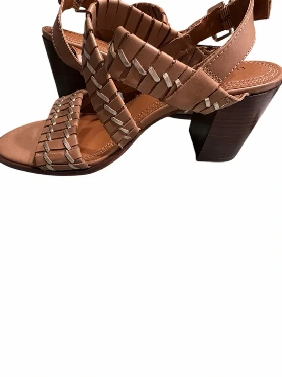 Lucky Brand Braided Tan Leather Sandals with Beige Accent - Picture 4 of 11